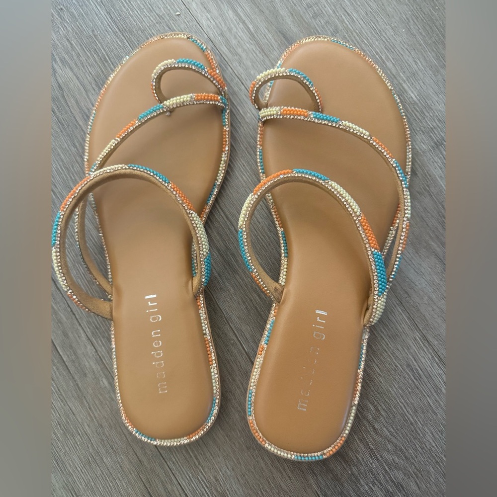 Madden Girl Beaded Sandals - Orange, Blue, Cream